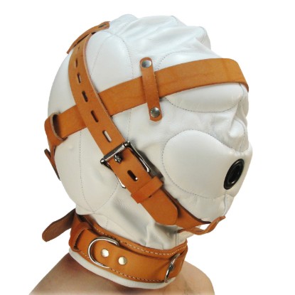Picture of Total Sensory Deprivation White Leather Hood - SmallMedium