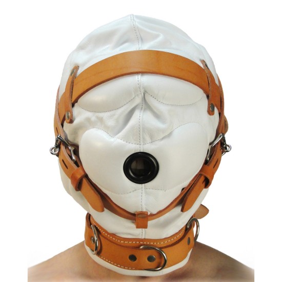 Picture of Total Sensory Deprivation White Leather Hood - SmallMedium
