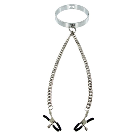 Picture of Chrome Slave Collar with Nipple Clamps - SmallMedium