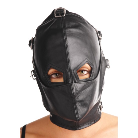 Picture of Asylum Leather Hood with Removable Blindfold and Muzzle- SM