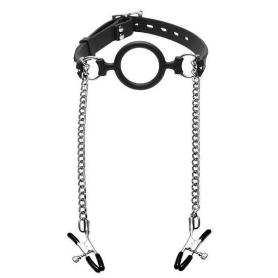 Picture of Mutiny Silicone O-Ring Gag with Nipple Clamps