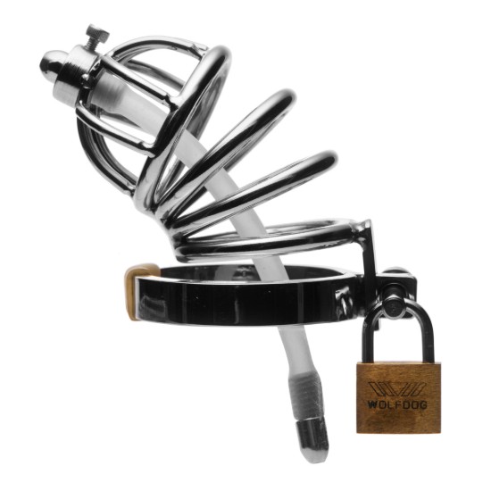 Picture of Stainless Steel Chastity Cage with Silicone Urethral Plug