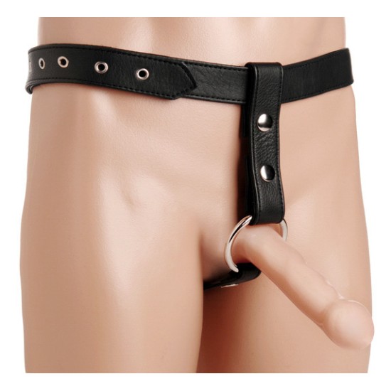 Picture of Leather Butt Plug Harness with Cock Ring
