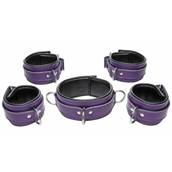 Picture of Purple 5 Piece Locking Leather Bondage Set