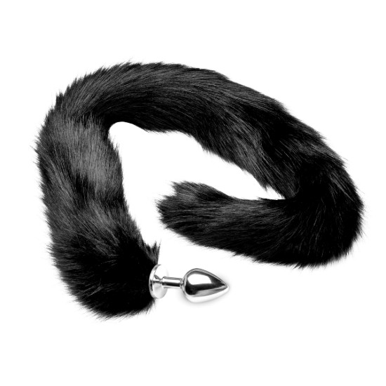 Picture of Extra Long Mink Tail Metal Anal Plug- Black