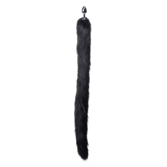 Picture of Extra Long Mink Tail Metal Anal Plug- Black