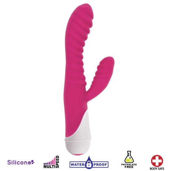 Picture of Celia 20x Ribbed Silicone Rabbit Vibe- Pink