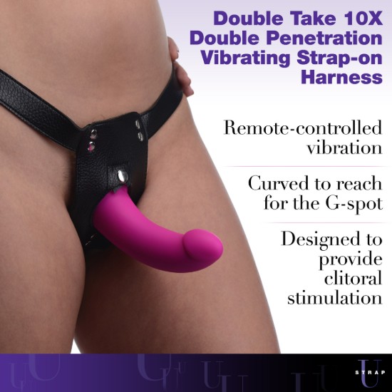 Picture of Double Take 10X Double Penetration Vibrating Strap-on Harness - Purple