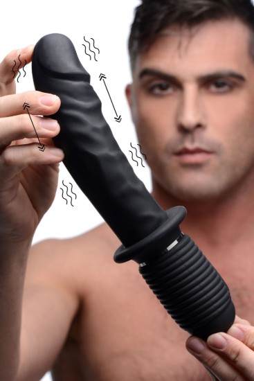 Picture of Power Pounder Vibrating and Thrusting Silicone Dildo - Black