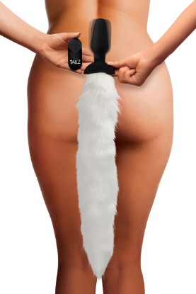 Picture of Remote Control White Vibrating Fox Tail Anal Plug