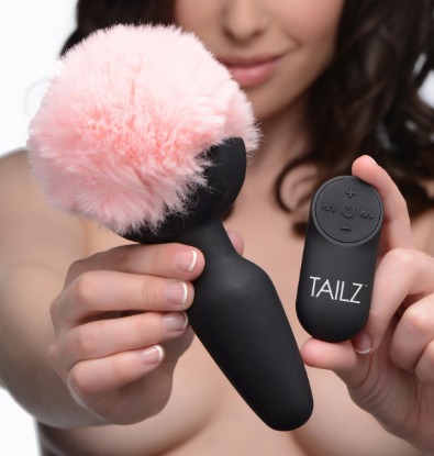 Picture of Remote Control Vibrating Pink Bunny Tail Anal Plug