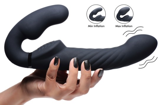 Picture of Ergo-Fit Twist Inflatable Vibrating Silicone Strapless Strap-on - Black