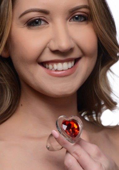 Picture of Red Heart Gem Glass Anal Plug - Small