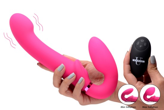 Picture of 10X Remote Control Ergo-Fit G-Pulse Inflatable and Vibrating Strapless Strap-on - Pink