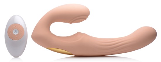 Picture of 15X U-Pulse Silicone Pulsating and Vibrating Strapless Strap-on with Remote - Blush