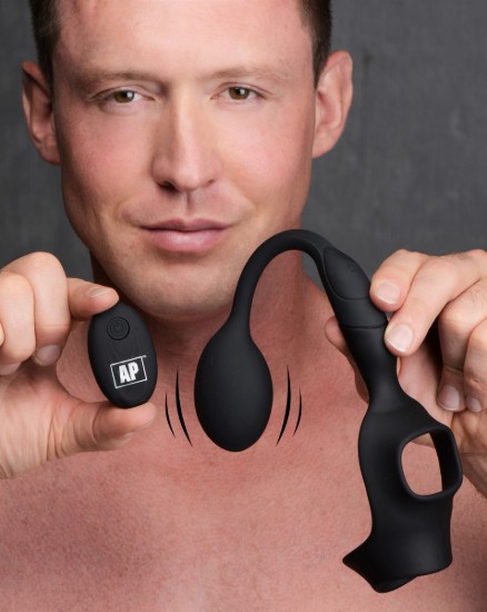 Picture of 10X P-Bomb Silicone Cock and Ball Ring with Vibrating Anal Plug