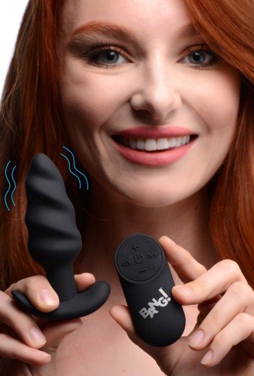 Picture of Remote Control 21X Vibrating Silicone Swirl Butt Plug - Black
