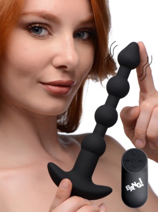 Picture of Remote Control Vibrating Silicone Anal Beads - Black