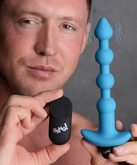Picture of Remote Control Vibrating Silicone Anal Beads - Blue