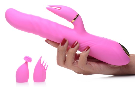 Picture of 10X Versa-Thrust Vibrating and Thrusting Silicone Rabbit with 3 Attachments