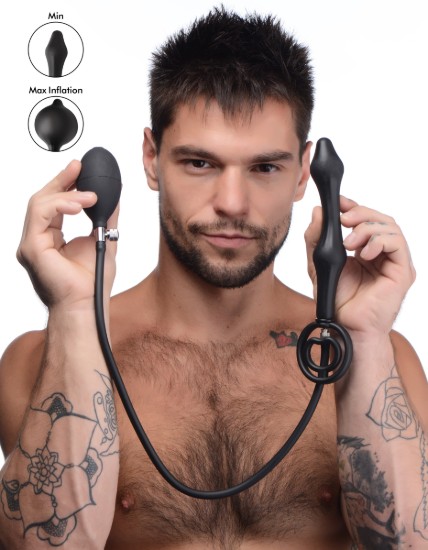 Picture of Devils Rattle Inflatable Silicone Anal Plug with Cock and Ball Ring