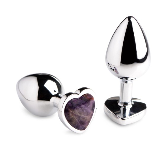 Picture of Genuine Amethyst Gemstone Heart Anal Plug - Small