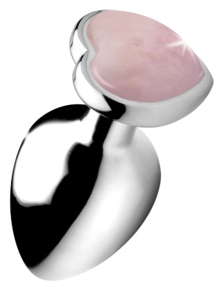 Picture of Authentic Rose Quartz Gemstone Heart Anal Plug - Large