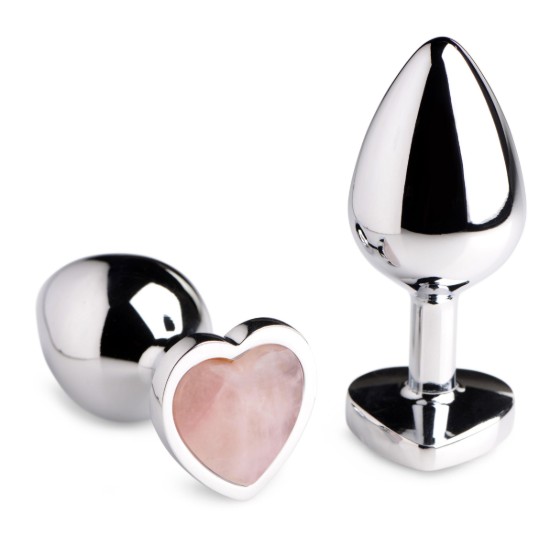 Picture of Authentic Rose Quartz Gemstone Heart Anal Plug - Medium