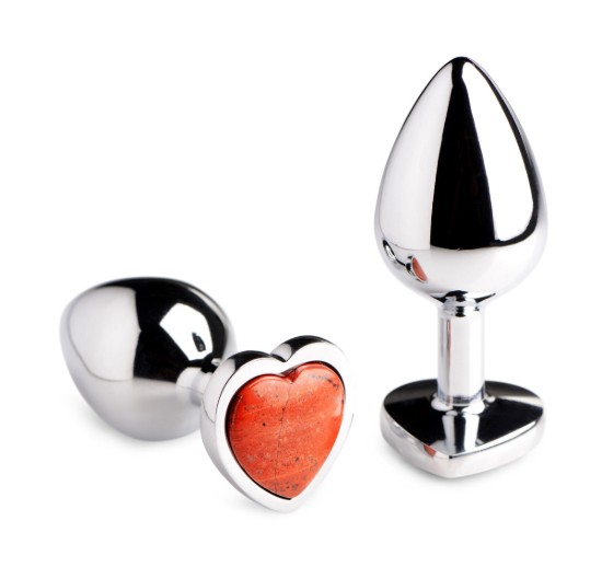 Picture of Authentic Red Jasper Gemstone Heart Anal Plug - Small