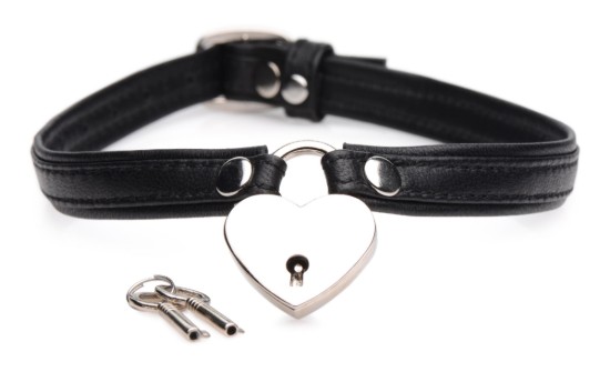 Picture of Heart Lock Leather Choker with Lock and Key - Black