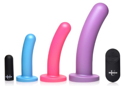 Picture of Triple Peg 28X Vibrating Silicone Dildo Set with Remote Control