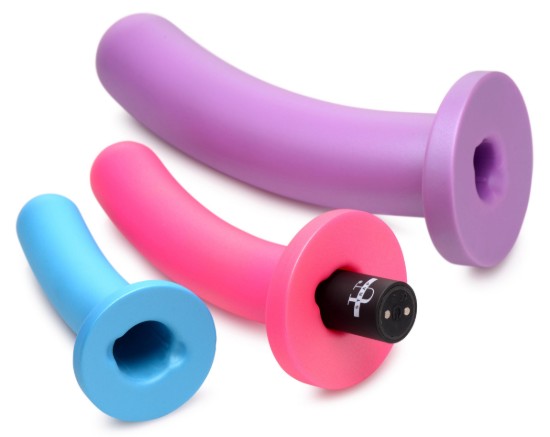 Picture of Triple Peg 28X Vibrating Silicone Dildo Set with Remote Control