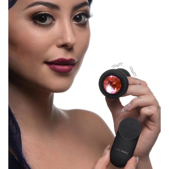 Picture of 28X Vibrating Silicone Pink Gem Anal Plug - Small