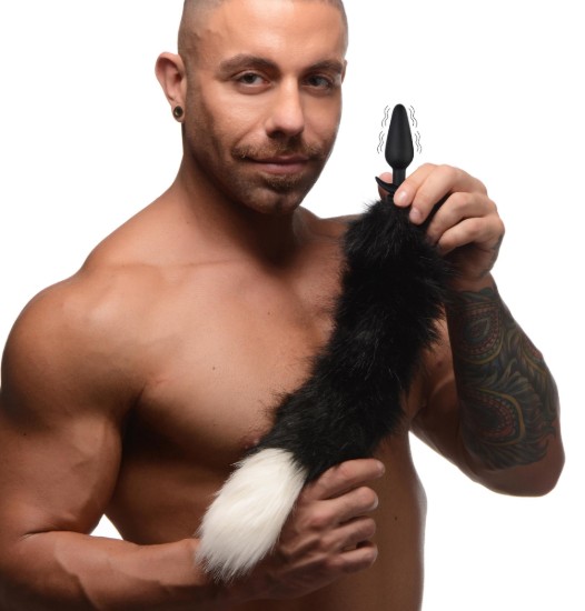 Picture of Small Vibrating Anal Plug with Interchangeable Fox Tail - Black and White