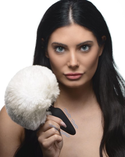 Picture of Large Vibrating Anal Plug with Interchangeable Bunny Tail - White