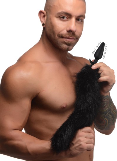 Picture of Large Vibrating Anal Plug with Interchangeable Fox Tail - Black