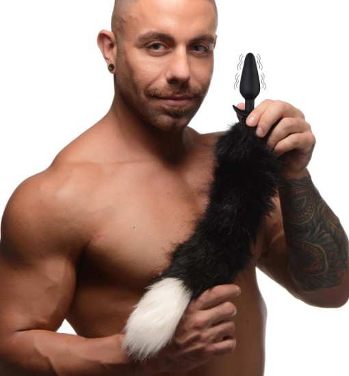 Picture of Large Vibrating Anal Plug with Interchangeable Fox Tail - Black and White
