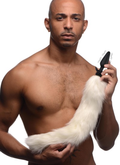 Picture of Large Vibrating Anal Plug with Interchangeable Fox Tail - White