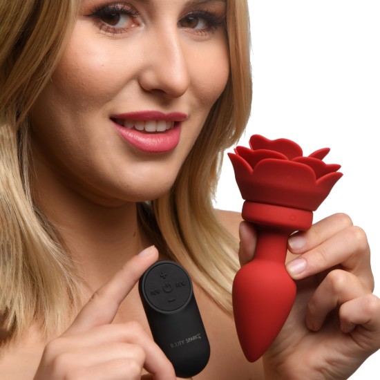 Picture of 28X Silicone Vibrating Rose Anal Plug with Remote - Medium