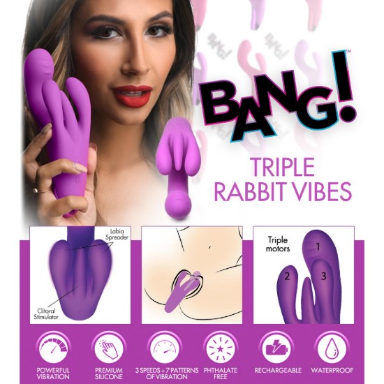 Picture of 10X Triple Rabbit Silicone Vibrator - Purple