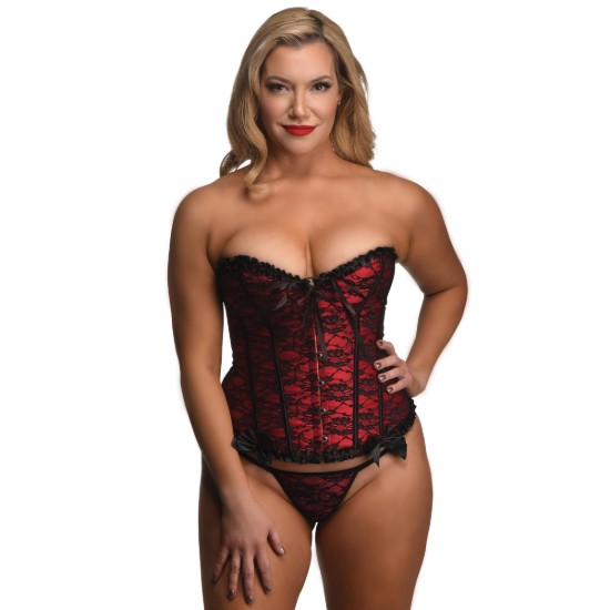 Picture of Scarlet Seduction Lace-up Corset and Thong - XL