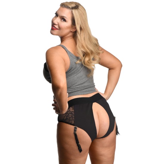 Picture of Laced Seductress Crotchless Panty Harness with Garter Straps - 2XL-3XL