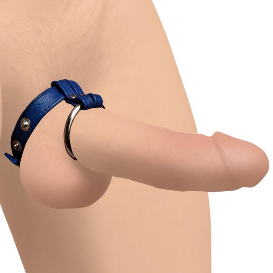 Picture of Leather and Steel Cock and Ball Ring - Blue