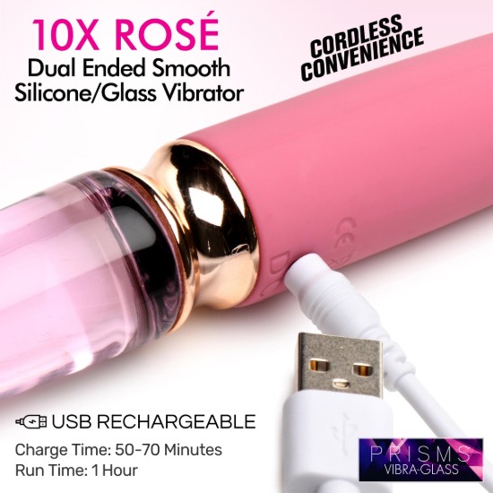 Picture of 10X RosÃ© Dual Ended Smooth Silicone and Glass Vibrator