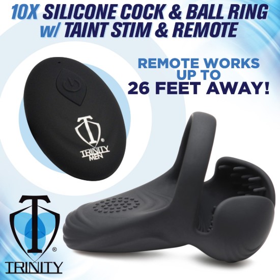 Picture of 10X Vibrating Silicone Cock Ring with Taint Stim and Remote