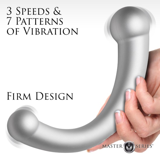 Picture of 10X Vibra-Crescent Vibrating Silicone Dual-Ended Dildo - Silver