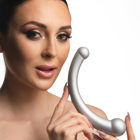 Picture of 10X Vibra-Crescent Vibrating Silicone Dual-Ended Dildo - Silver