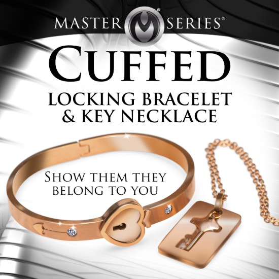 Picture of Cuffed Locking Bracelet and Key Necklace - Rose Gold