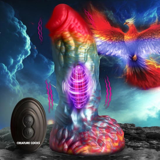Picture of Rainbow Phoenix Vibrating Silicone Dildo with Remote