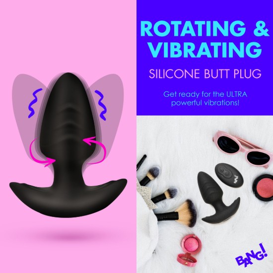 Picture of Rotating and Vibrating Silicone Butt Plug - Black